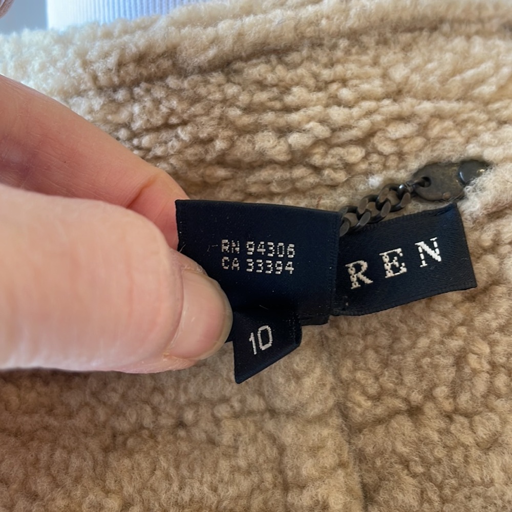 RALPH LAUREN Black Label Shearling Tan Leather jacket, Size 10 - Picture 14 of 16